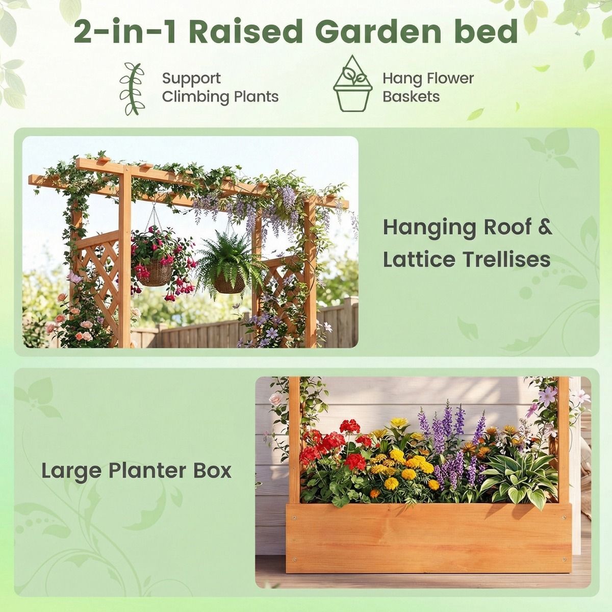 Coast Verhoogde Houten Plantenbak - Latwerk en Hangend Dak - Afwateringsgaten - Naturel/Oranje - 110 x 35 x 114 cm