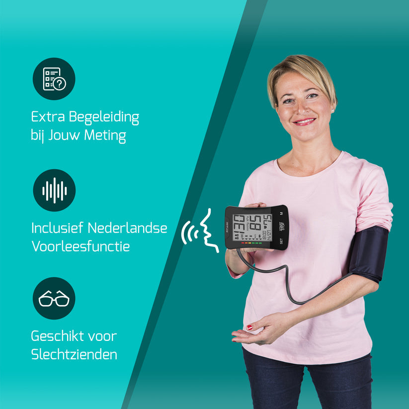 Fitage Bovenarm bloeddrukmeter - Nederlandse voorleesfunctie - Manchet 22–42 cm - Zwart