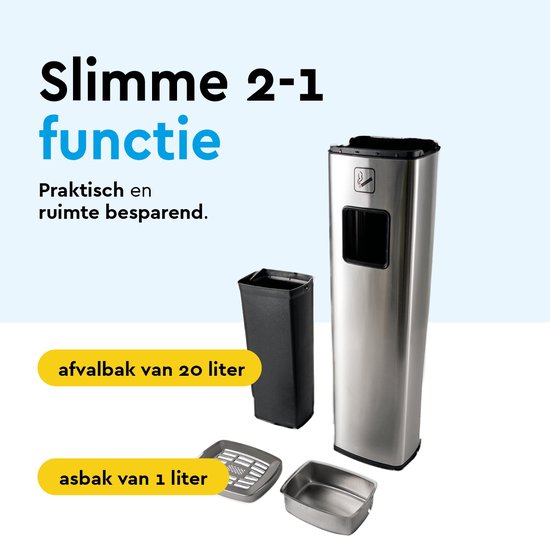 BRASQ Staande Asbak RVS - Buiten Asbak met 20 Liter Afvalbak - Rookpaal - Prullenbak met Asbak