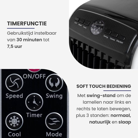 HomeTech FL-1701R Mobiele Aircooler met 3 Snelheden - Luchtkoeler Verrijdbaar met Afstandsbediening - 3 Bedrijfsmodi en Timer - Zwart/Wit