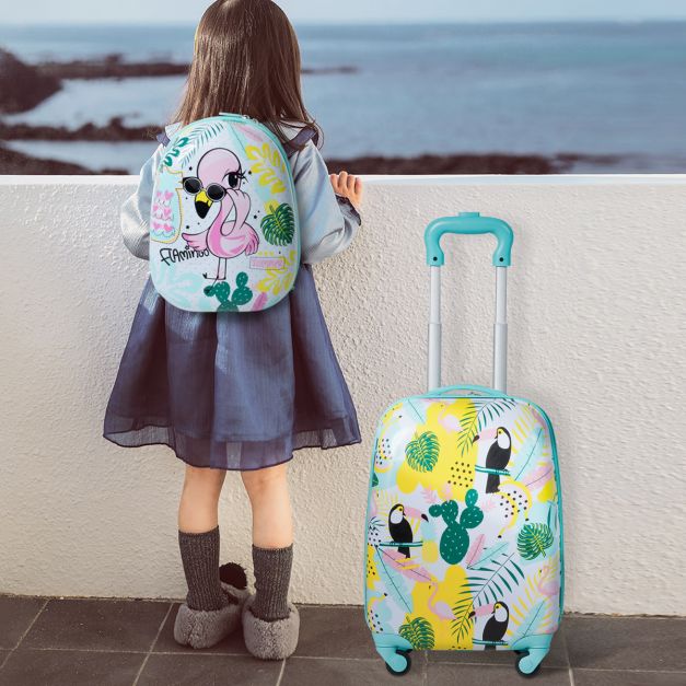 2 Stuks Kinderbagage Handbagage set met Rugzak en Koffer - 30 X 22 X 44,5-74 CM