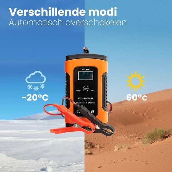 Auronic Acculader - Druppellader - voor Auto en Motor - 12V - tot 100Ah - Oranje