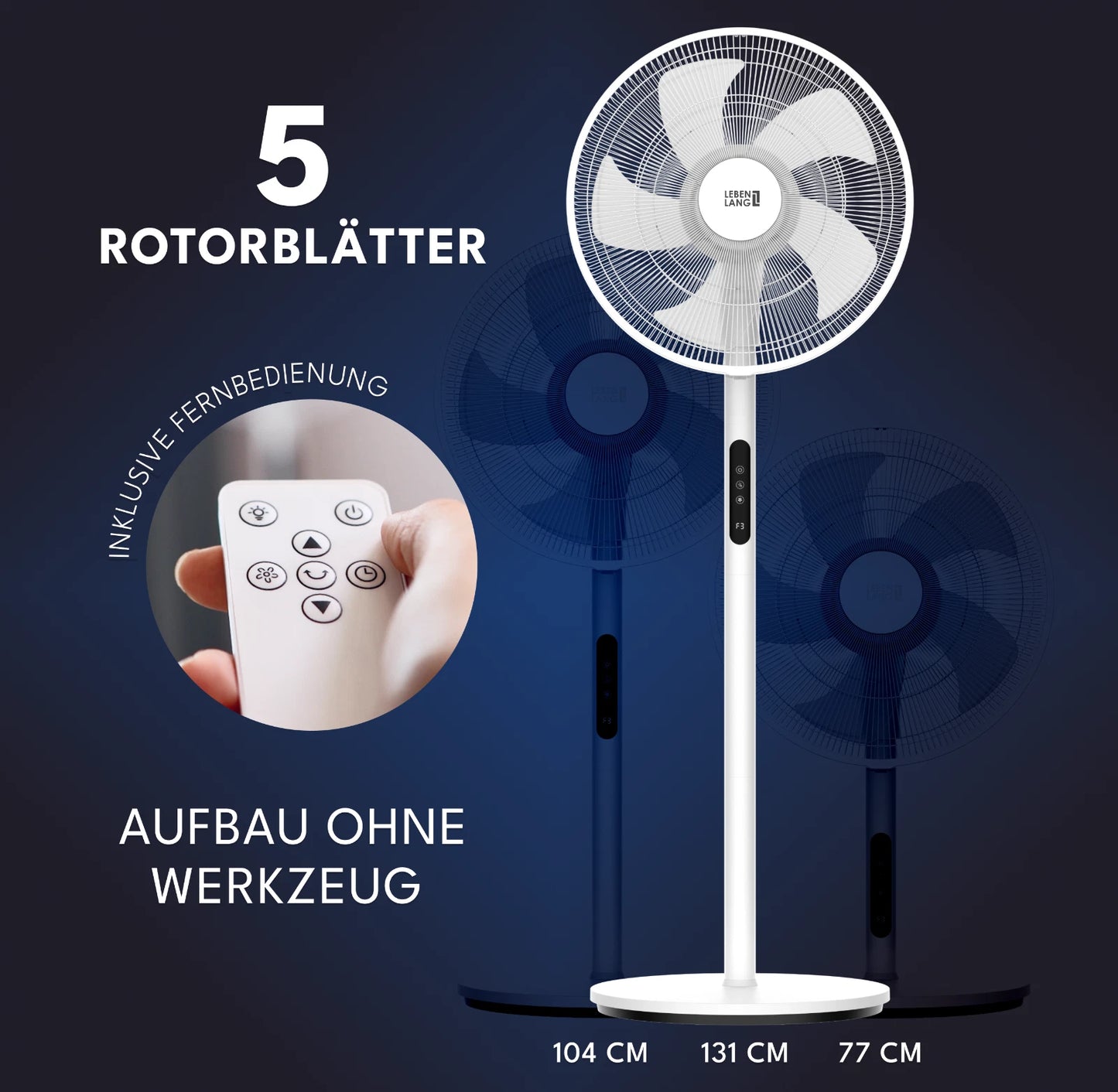 LEBENLANG Staande Ventilator – Stil - met Afstandsbediening - LED-Display - 5 Modi - Oscillerend, Energiebesparend – Voor Woon en Slaapkamer - Ø 45cm