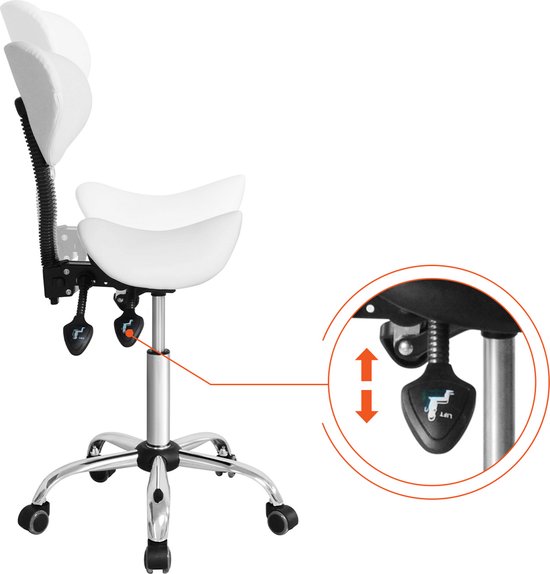 VDD Zadelkruk - Ergonomisch Design - Verstelbare Hoogte - 40x40x112 cm - Wit