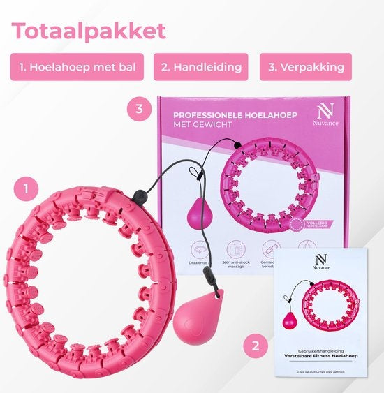 Nuvance - Verstelbare Fitness Hoelahoep met Gewicht - 24 + 5 Schakels - voor Volwassenen en Kinderen - Hoelahoeps - Smart Hoepel - Roze