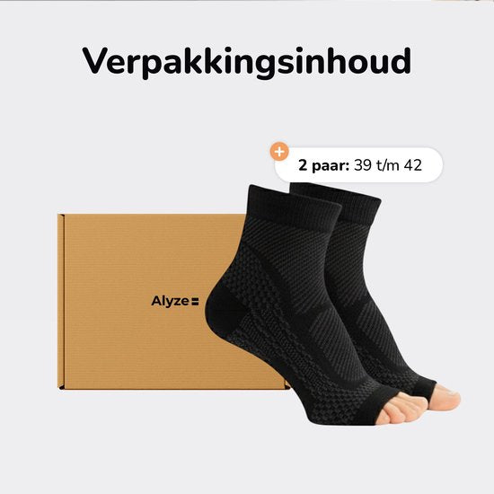 Alyze Compressie sokken - 2 paar - Maat 39-42 - Zwart - Voor Dames en heren - Kousen - Bed - Slaap - Sport - Sokken - Hardloop