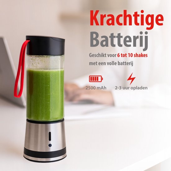 alpina Portable Blender 300ml - USB Oplaadbare Mini Smoothiemaker - Draagbare Smoothie Maker 125W - RVS Keukenmixer met 1 Snelheid - Zilver