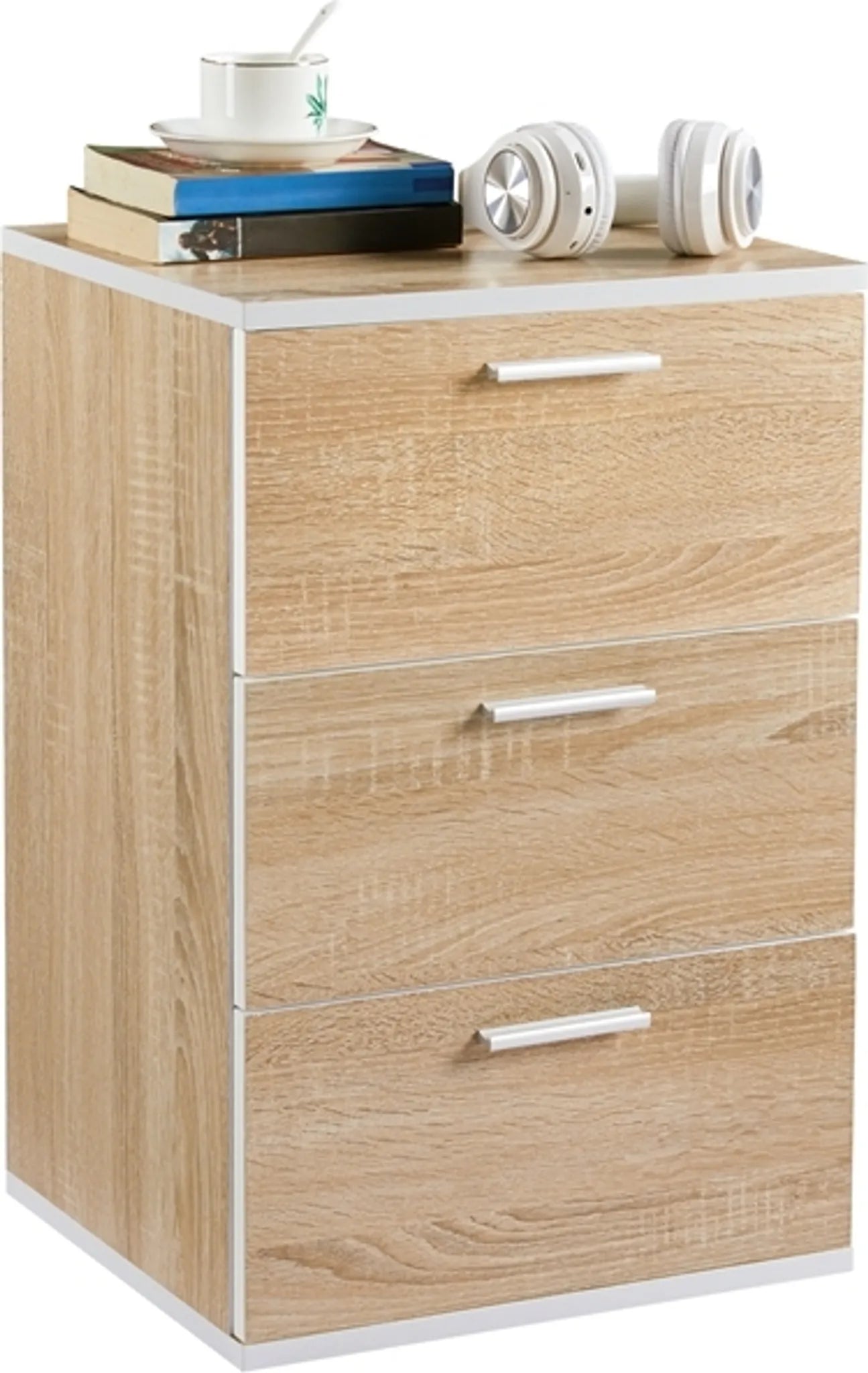 Yaheetech Nachtkastje Met 3 Lades – Voorzien Van Anti-kantelvoorziening En Bronzen Knoppen En Geïllustreerde Handleiding – Voor Slaapkamer En Woonkamer – Eiken Mdf – 40 x 35 x 60 cm