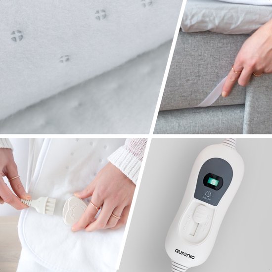 Auronic Elektrische Onderdeken XL - 190x90 cm - 1 Persoons - 3 Warmtestanden - Hoeslaken met Elastieke Banden - Verwarmingsdeken - Wit