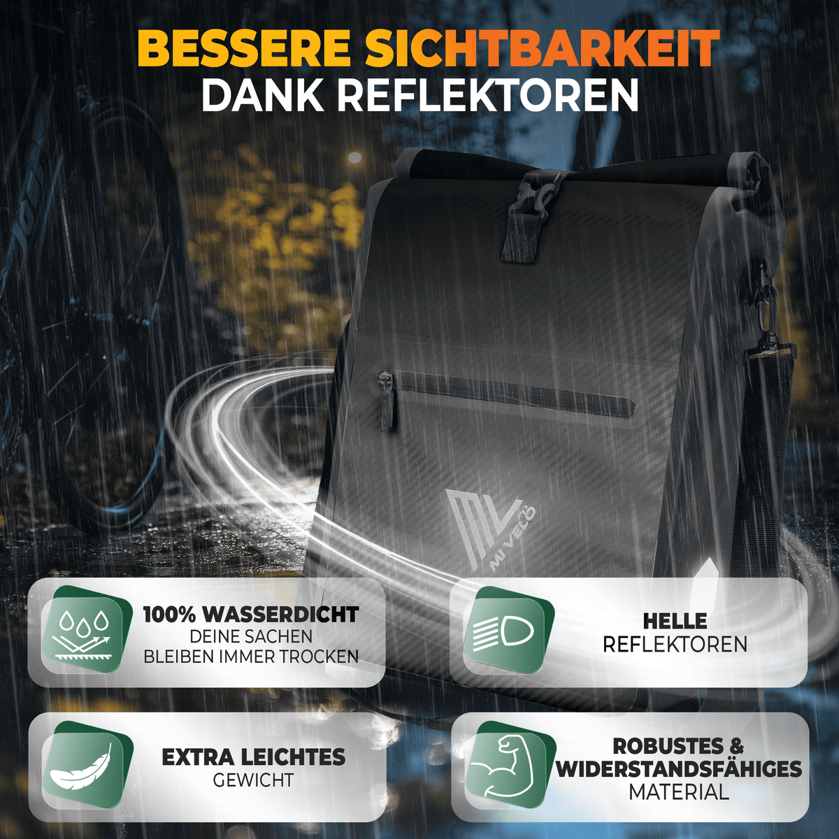 MiVelo Max - 2-in-1 Waterdichte Fietstas voor Bagagedrager - Zwart - 25 L