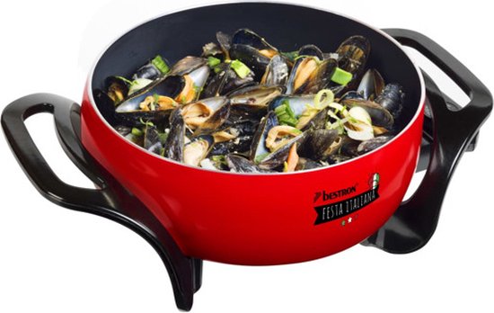 Bestron Elektrische hapjespan - APP800 - Ø26 cm - 1500W - Maximale temperatuur 230°C - Rood