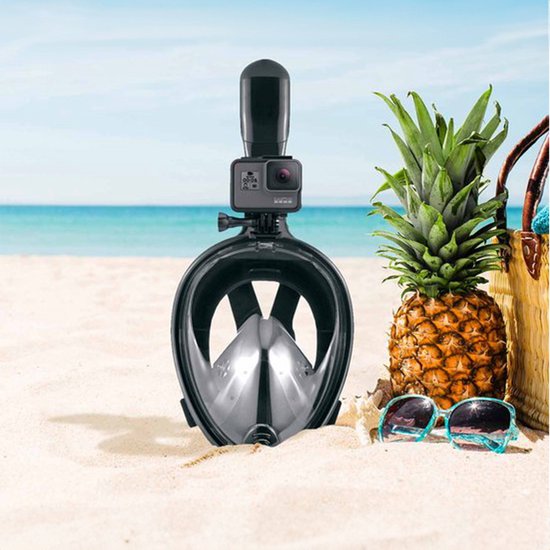 Travelhawk Snorkelmasker - Volwassenen S/M - Snorkelset Zwart - Snorkelmaskers - Full Face Duikmasker - Duikbril met Snorkel - Snorkelen en duiken