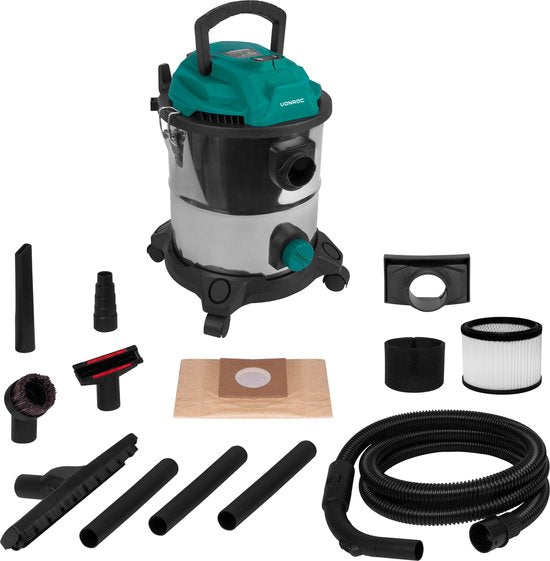 VONROC Nat- en droogzuiger – Alleszuiger - Stofzuiger – 1400W – Blaasfunctie – 20L tank – 3m slang - 6m stroomkabel