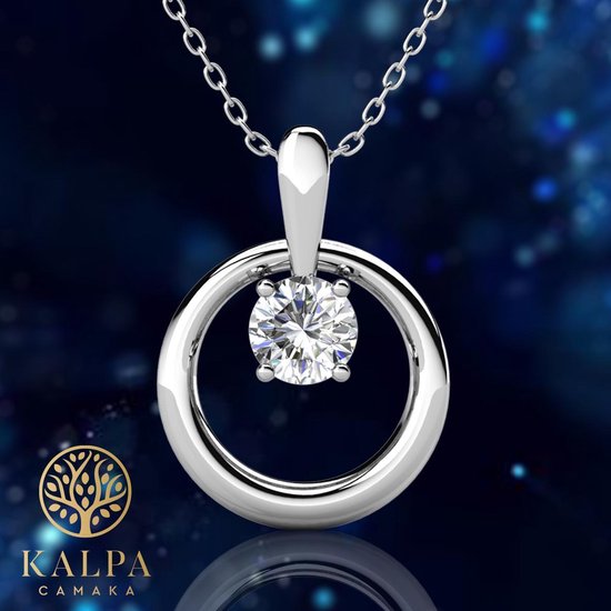 Yolora Dames Ketting met Ronde Hanger - Kalpa Camaka Kristal - Zilverkleurig - 18K Witgoud Verguld - Vrouwen Collier Zilver - Sieraden - Halsketting - Luxe Giftbox - Geschenkdoos - Cadeau doos - Exclusieve Geschenkverpakking - Mooie Cadeauverpakking