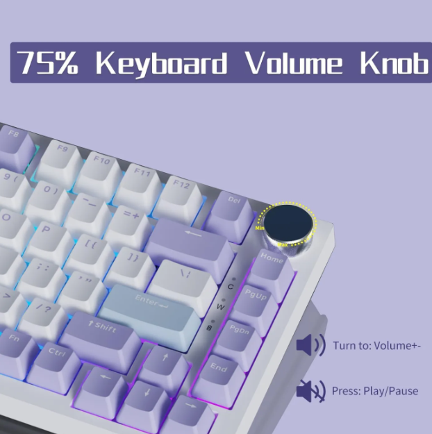 AJAZZ AK820 Mechanisch Gaming Toetsenbord - 75% - 82 Toetsen - US QWERTY - RGB - Paars