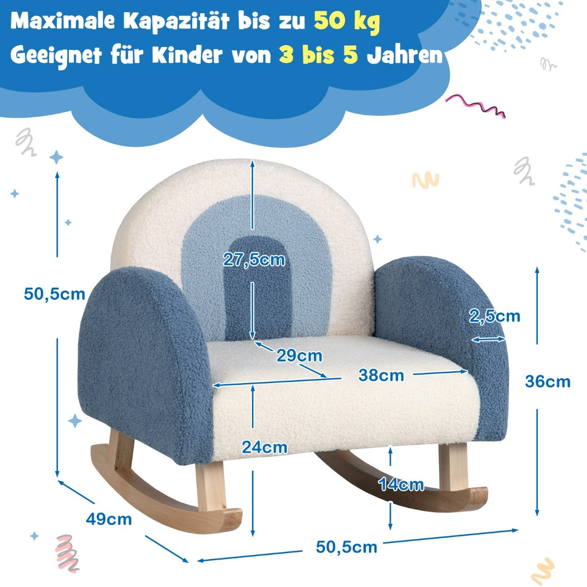Coast Children's Swing Chair Teddy Plush fauteuil met een schommelpoten gemaakt van Poplar Wood