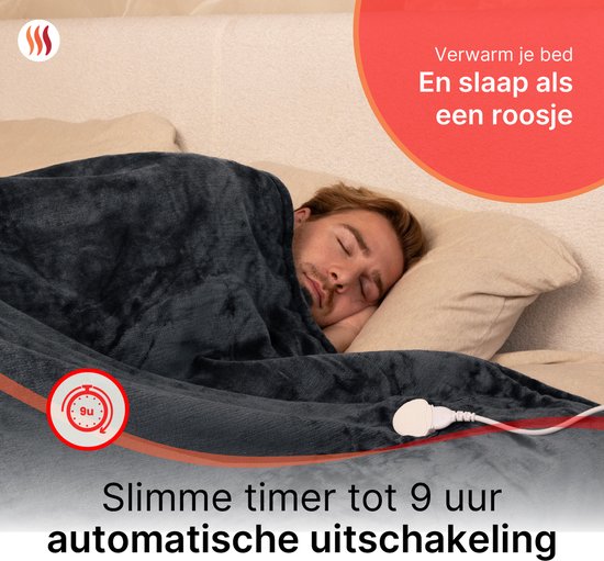 Seranova Elektrische Deken XXL - 180x160 cm - 2 persoons Bovendeken - Warmtedeken - Dubbelzijdig - Fleece Sherpa - Antraciet Grijs