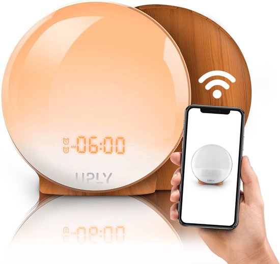 UPLY Wake Up Light - Smart Clock Met USB Oplaadpunt - Lichtwekker - Wekker Radio met 4 Alarmen - Google Home | Amazon Alexa