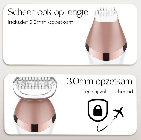 Sansbeauté® 6-in-1 Ladyshave Gezicht - Oksels - Benen - Bikinilijn - Scheerapparaat Vrouw - Epilator - Epileerapparaat Dames - Trimmer Vrouw - Bikinitrimmer - USB Oplaadbaar