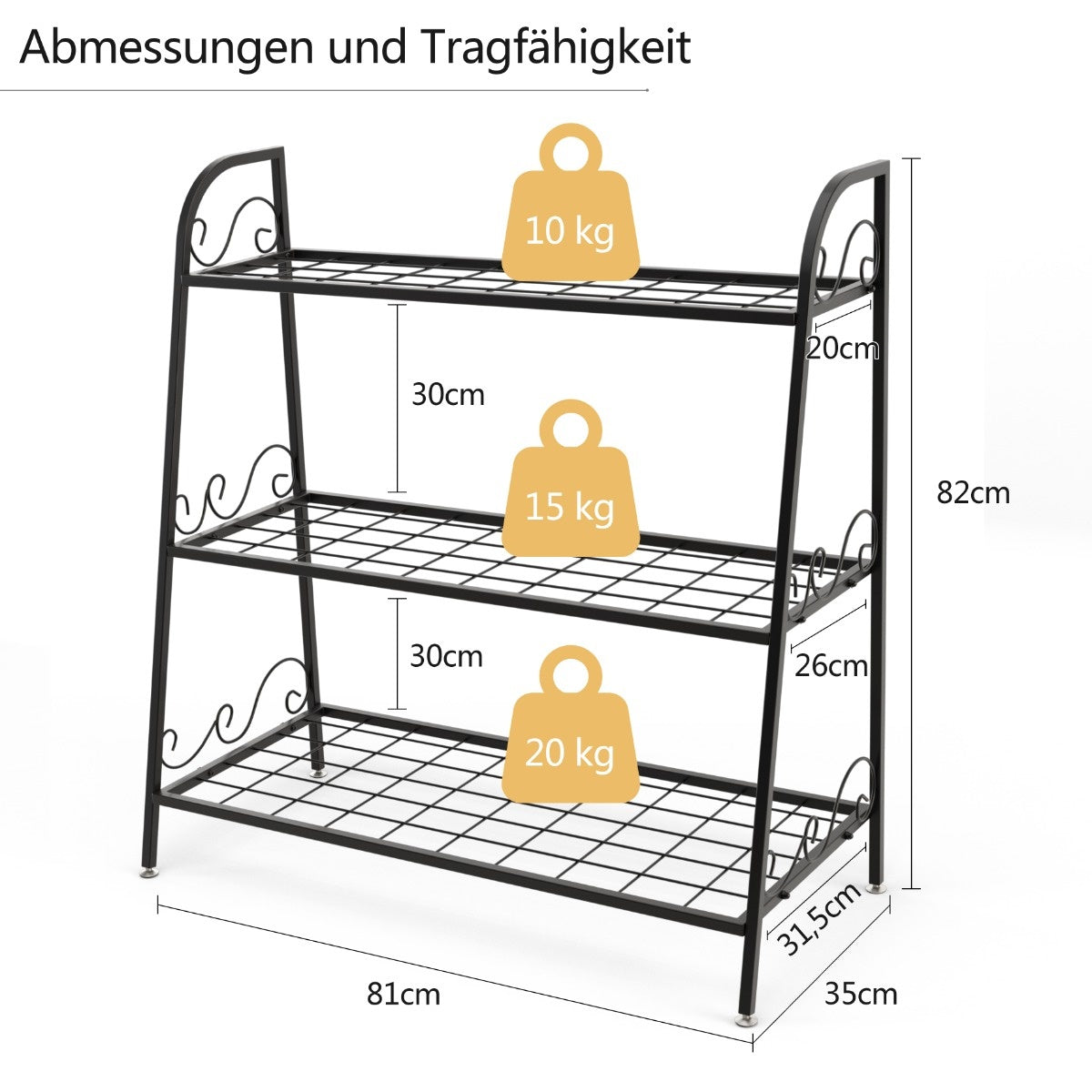 Coast Plantplank 3 verdiepingen tellende metalen plantenstandaard 81 x 35 x 82 cm zwart