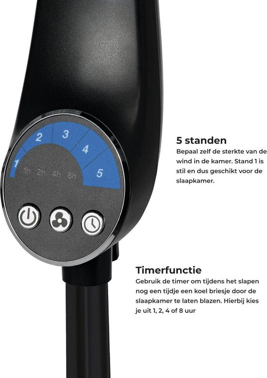 AirKing Statiefventilator - Extra Stille, Energiezuinige Ventilator met 5 Snelheidsstanden - Afstandsbediening, Timerfunctie & Roterende Luchtstroom - Zwart - Koelventilator voor Kamer
