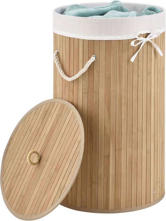Bamboe Wasmand Curly - 55 Liter - Natuurkleur - Incl. Waszak & Deksel