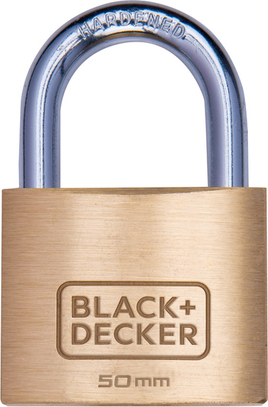 BLACK+DECKER Hangslot met Sleutel - 60mm - Incl. 3 Sleutels - Massief Messing Slot