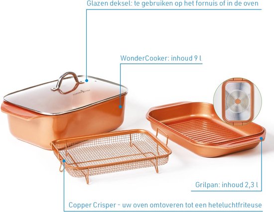 Livington Copperline WonderCooker - 14-in-1 keukenset - braadpan, grillpan, slowcooker en meer - Kookset voor alle soorten fornuizen, inclusief inductie
