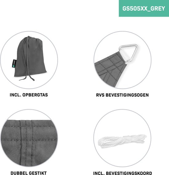 VONROC Premium Schaduwdoek - Driehoek - ∆ 360 cm – Waterafstotend - Grijs – Incl. Opbergtas en bevestigingskoord