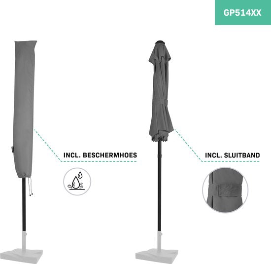 VONROC Premium Parasol Torbole – Ø200cm - Duurzame stokparasol – UV werend doek - Grijs – Incl. beschermhoes