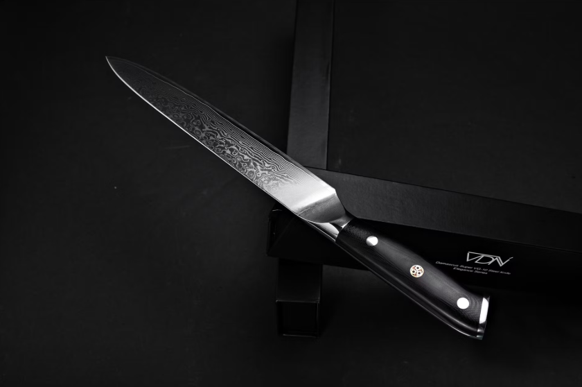 VDN Elegance Damaststaal Vleesmes 21 cm - Zwart Handvat