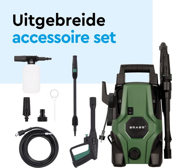 BRASQ Hogedrukreiniger HPW 105 - Terrasreiniger - Hogedrukspuit - 1400W - 105 bar - 426 L/H - Complete set