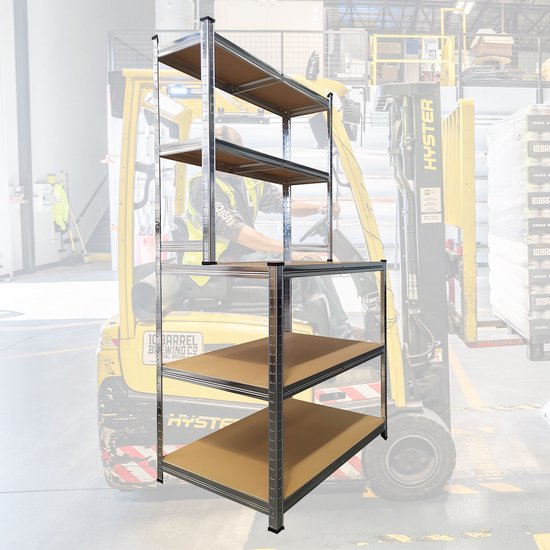 BRASQ Robuuste Werkbank RVS - Werktafel met 5 MDF-Planken - 120x60x180cm - Draagkracht Max. 550 KG