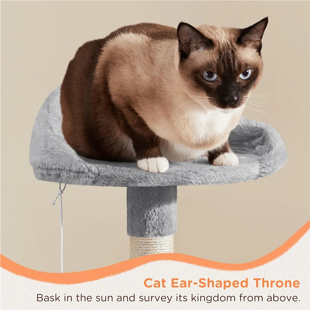 Yaheetech Krabpaal 145 cm - Lichtgrijs - Kattenboom met Kattenhuis, Hangmand en Uitkijkplatform