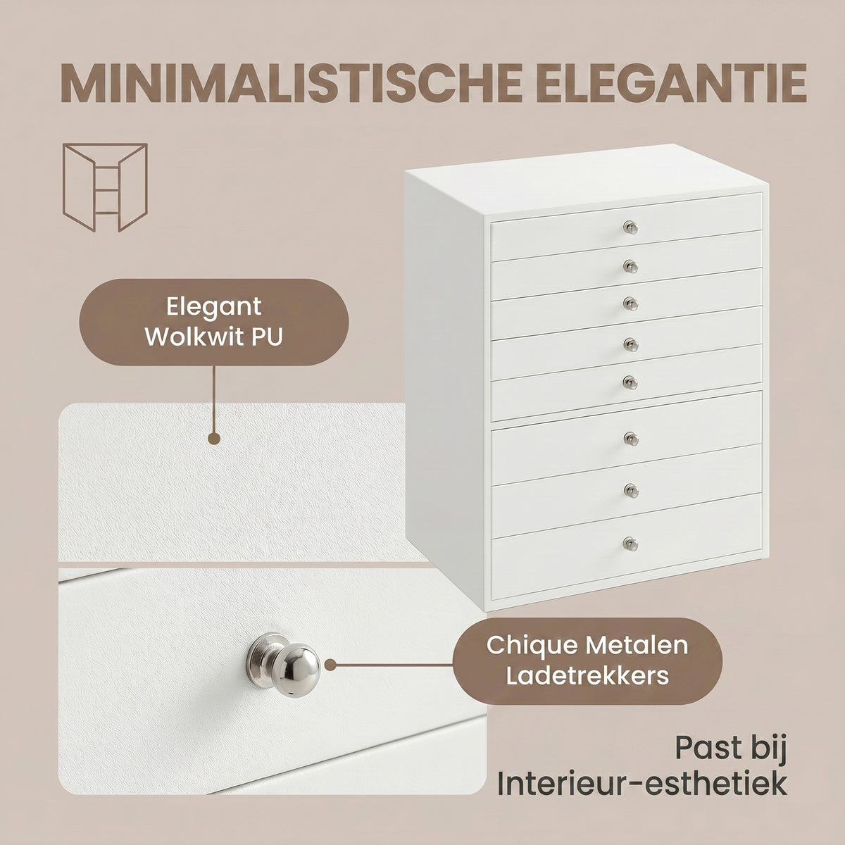 JOYFURNOS Sieradendienblad met Lades, 8-Laags Opbergdoos, Grote Capaciteit, Moderne Cadeau-idee, voor Slaapkamer, Wit
