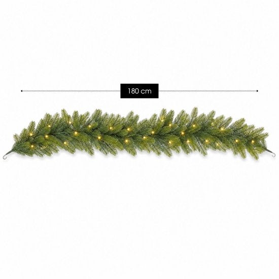 Black Box Trees Nagoya Guirlande met LED Verlichting - Kerstversiering voor Sfeervolle Decoratie - Kerstslingers met 30 Warmwitte LED's - Decoratie voor Binnen - 180 x Ø20 cm - Groen