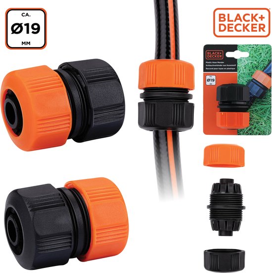 BLACK+DECKER Slangverbinder 3/4'' - 19 ⌀ CM - Tuinslangkoppelig - Zwart/Oranje