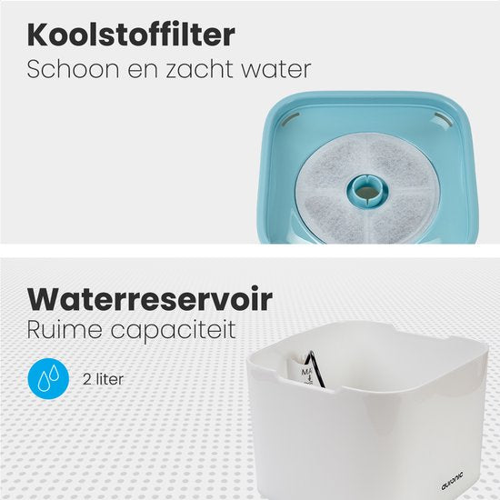 Auronic Drinkfontein - Waterfontein voor Hond en Kat - 2L - Dieren Drinkbak - Incl. 4 Filters - Wit