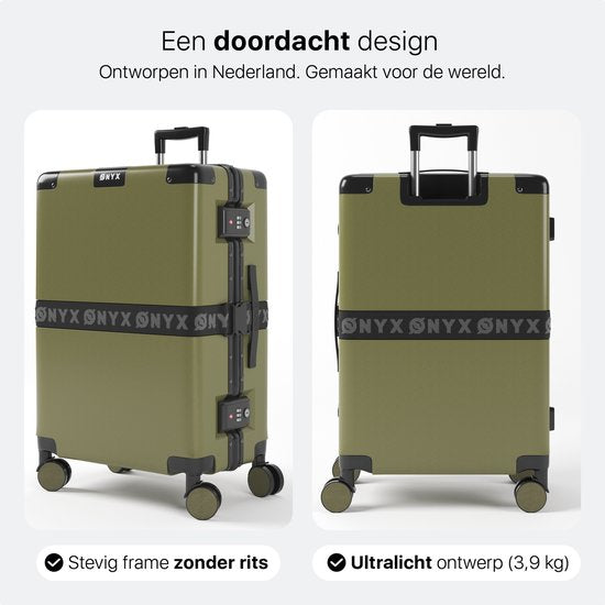 ONYX Check-in Koffer 65 Liter - Reiskoffer met TSA slot - Spinner wielen - Lichtgewicht Trolley - Aluminium sluiting - Olive groen