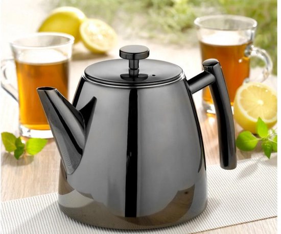 Vaja® Theepot Juliette met Filter - Dubbelwandig -Theekan 1.0L - Glimmend Zwart