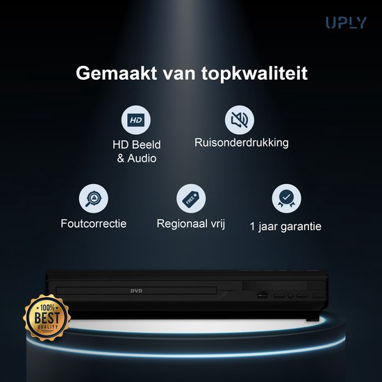 UPLY DVD Speler met HDMI - Full HD - Regiovrij - Inclusief HDMI en Afstandsbediening - DVD en CD Speler - USB