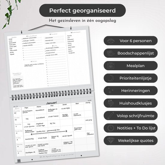 Systemyze Familieplanner Pro 2025 - Planner - Weekplanner - Gezinsplanner - Family Planner - Ongedateerd - Grijs