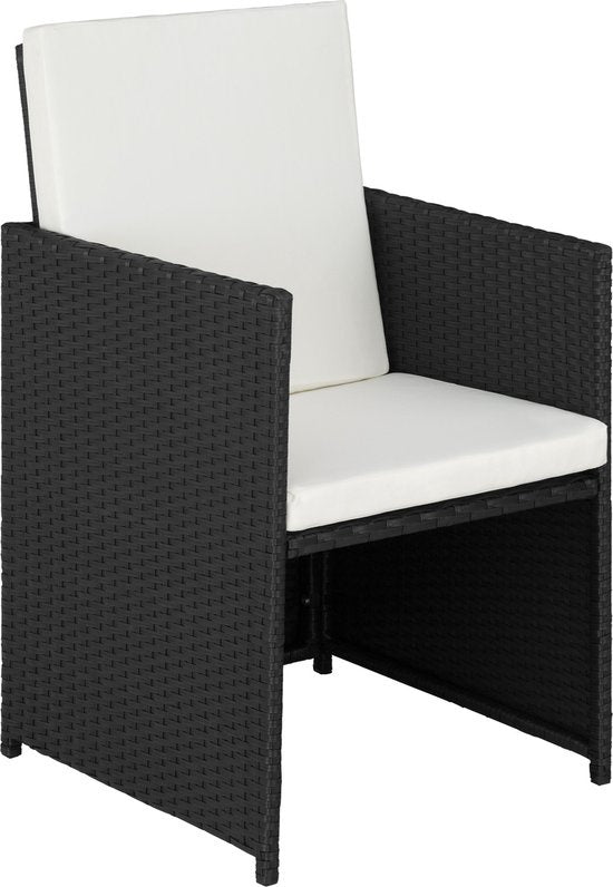 tectake® - wicker zitgroep voor 2 personen, ruimtebesparend buitenmeubilair, 2 fauteuils en 1 tafel, ideale balkonloungeset, tuinmeubelen, terrasmeubilair weerbestendig - zwart - poly-rattan