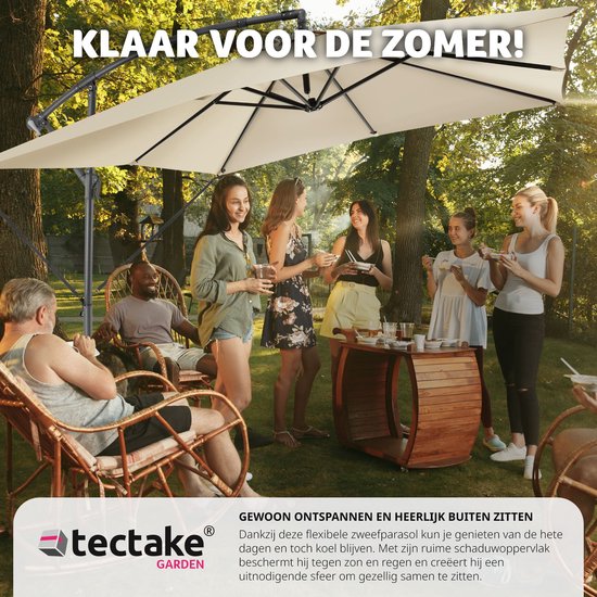 tectake - Rechthoekige parasol met beschermhoes en zwengel - Zweefparasol - Waterafstotend - Zonwering voor terrassen, tuinen en patio's - Balkonparasol groot - Marktparasol - Ø 250 cm - Beige