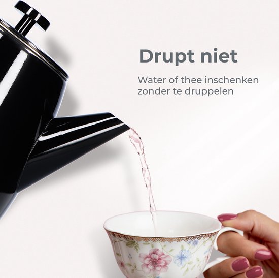 Vaja® Theepot Juliette met Filter - Dubbelwandig -Theekan 1.0L - Glimmend Zwart