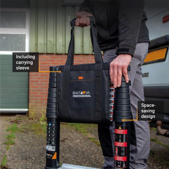 Batavia Telescoopladder 3,81m professional - Uitgeschoven lengte 381cm - Werkzame breedte 32cm - Antislip - Max. belasting 150kg - Werkhoogte 481cm - Giraffe Air® Pro