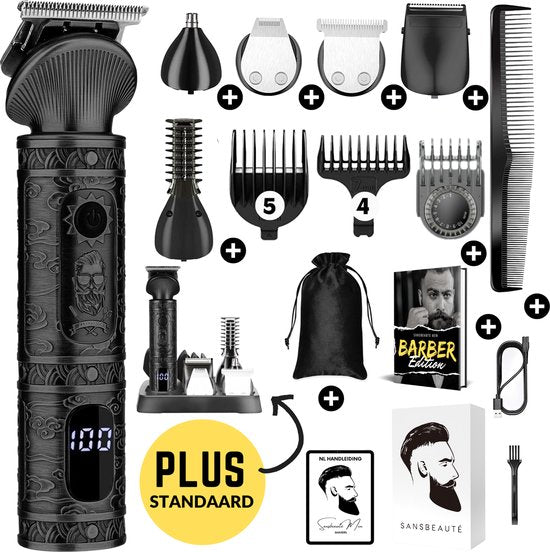 7-in-1 Baardtrimmer Mannen + Standaard - Trimmer voor Baard en Lichaam - Incl. 6 opzetstukken - Sansbeauté® - Bodygroomer Mannen - Bodytrimmer Heren - Haar trimmer - Tondeuse - 0.5-15MM - Neus en Oor - Trimapparaat - Baard Machine - Multigroomer
