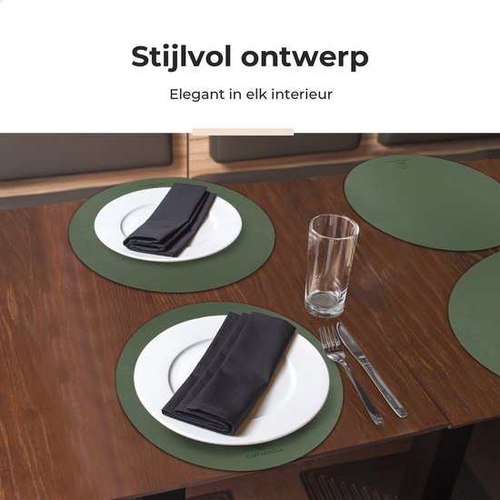 Castagnola Lederlook Placemats - Ronde Placemats - Antislip Placemat van Kunstleer - Waterafstotende Onderlegger - Onderzetter - 6 Stuks - Diameter 38 cm - Groen