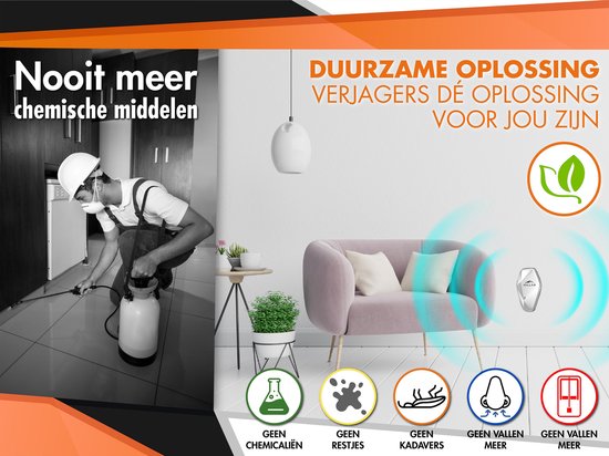 Ultrasone Ongedierteverjager – Tegen Muizen, Ratten, Kakkerlakken, Muggen, Spinnen & Mieren – Plug-in Insectenverdelger – DUO White