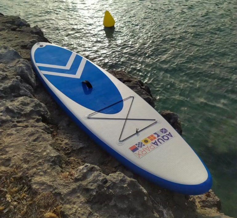 Aquaparx Opblaasbaar SUP Board 330 cm Wit/Blauw – Complete Set met Peddel en Draagtas